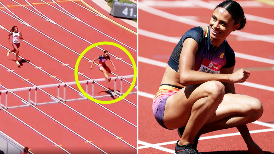 Sydney McLaughlin, pictured here breaking her own world record in the 400m hurdles. 