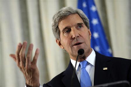 U.S. Secretary of State John Kerry answers a question during a news conference at the U.S. embassy in Paris September 8, 2013. REUTERS/Susan Walsh/Pool