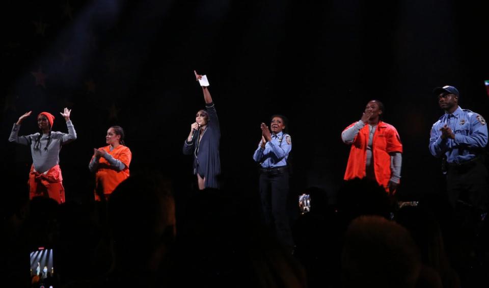 <div class="inline-image__caption"><p>Fedna Jacquet, Shannon Matesky, Jordan E. Cooper, Ebony Marshall-Oliver, Crystal Lucas-Perry and Marchánt Davis during the opening night curtain call for the new play "Ain't No Mo'" on Broadway at The Belasco Theatre on December 1, 2022 in New York City.</p></div> <div class="inline-image__credit">Bruce Glikas/WireImage</div>