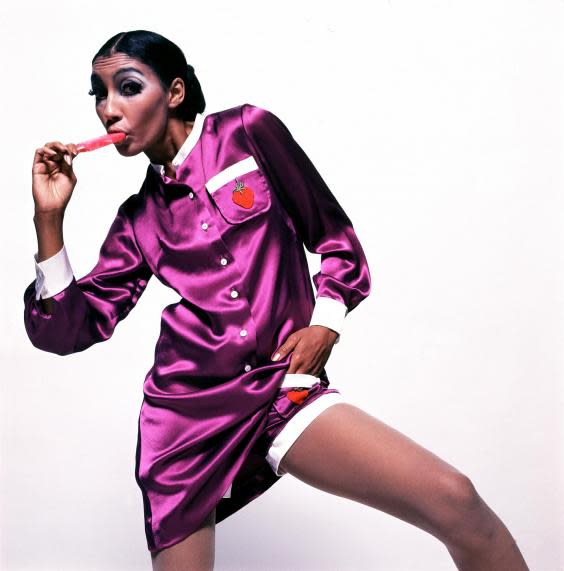 Satin mini-dress and shorts by Quant, photographed by Brian Duffy in 1966 (Duffy Archive )