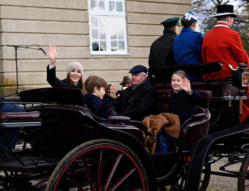 Princess Mary in a horse-drawn cart with her children