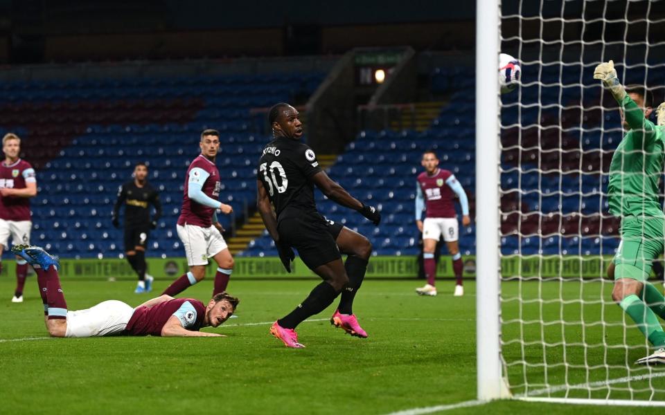 West Ham United's Michail Antonio scores their second goal of the game - Gareth Copley/PA