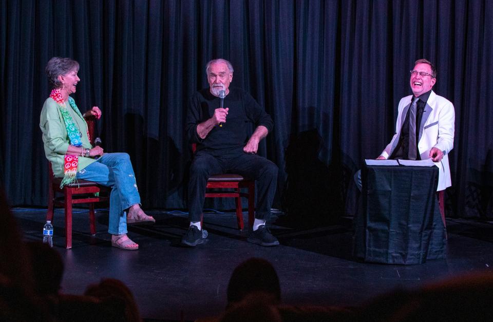 Actor Newell Alexander (center) tells a story during a tribute to late actor Leslie Jordan during LGBT Days at Mary Pickford is D'Place in Cathedral City, Calif., Saturday, March 4, 2023. 