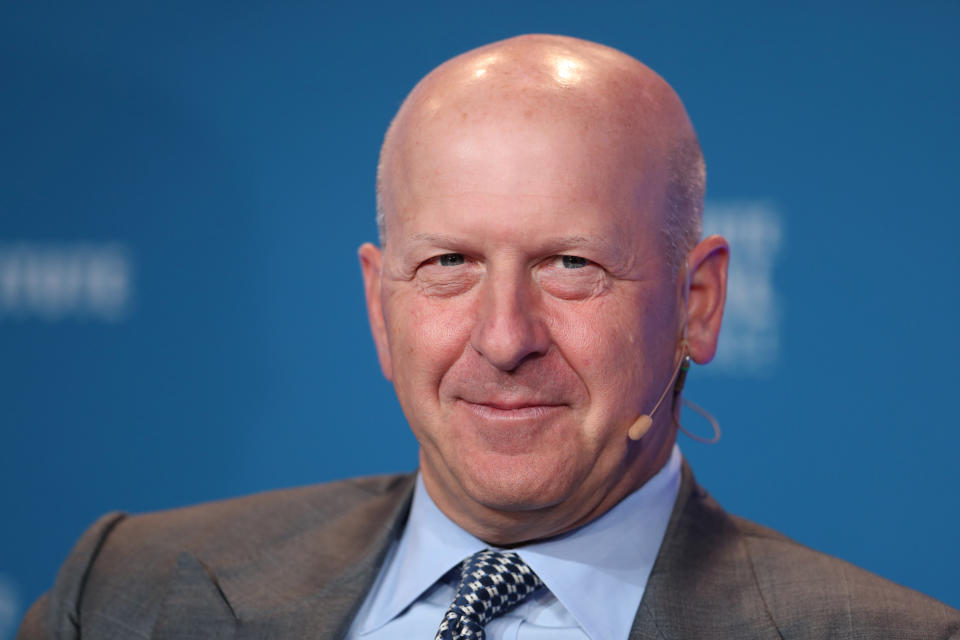 David M. Solomon, president and chief operating officer of Goldman Sachs, speaks at the 21st Milken Institute Global Conference in Beverly Hills, California, US on April 30, 2018. Photograph: Lucy Nicholson/Reuters
