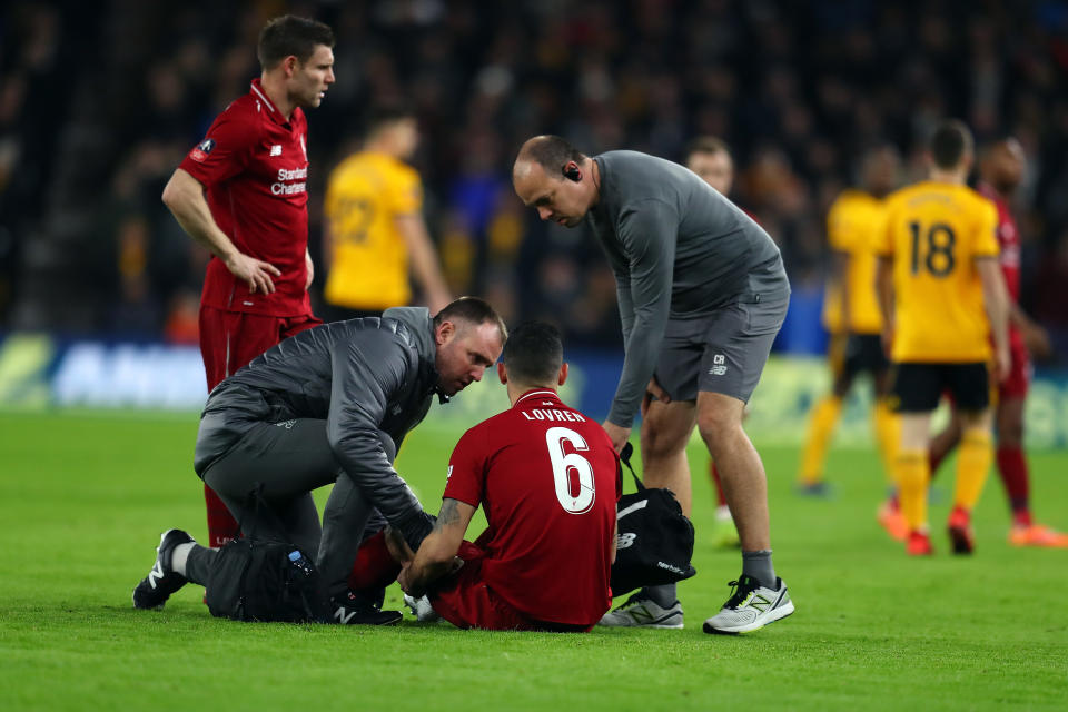 Dejan Lovren suffered a hamstring injury against Wolves