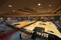 A general overall view of the installation of the practice courts as part of the NBA Restart 2020 on July 1, 2020 in Orlando, Florida.