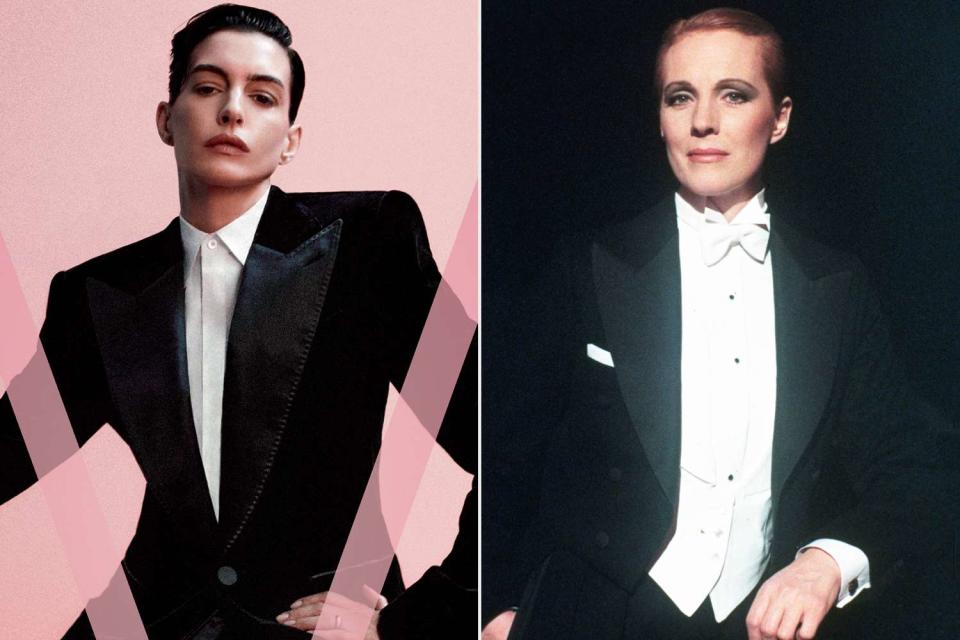 <p>Courtesy of V Magazine/Chris Colls; Snap/Shutterstock</p> Anne Hathaway in V Magazine and Julie Andrews in 