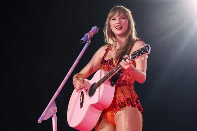 Taylor Swift performs onstage during night four of "Taylor Swift | The Eras Tour" at La Defense on May 12, 2024 in Paris, France.  - Credit: Kevin Mazur/TAS24/Getty Images/TAS Rights Management