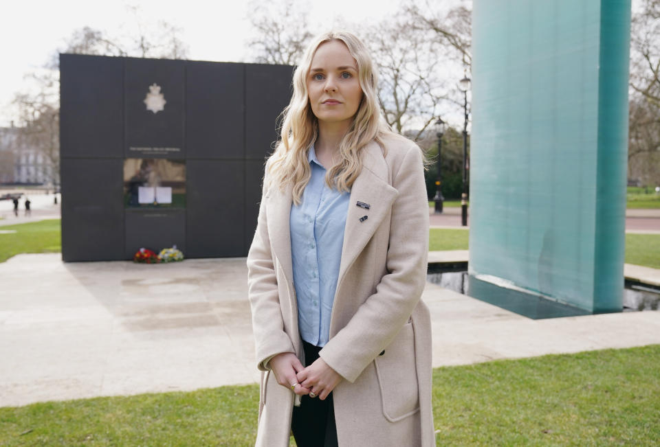 Lissie Harper, the widow of PC Andrew Harper, during an interview at the National Police Memorial on The Mall, London. Picture date: Monday March 14, 2022.