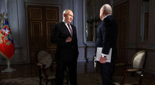 Le 12 mars 2024 à Moscou (Russie). Le président russe Vladimir Poutine lors de son interview sur la chaîne de télévision Rossia 1. . PHOTO Gavriil Grigorov/Sputnik/REUTERS