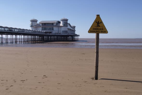 Danger sinking mud sign, Weston-Super-Mare, Somerset, UK