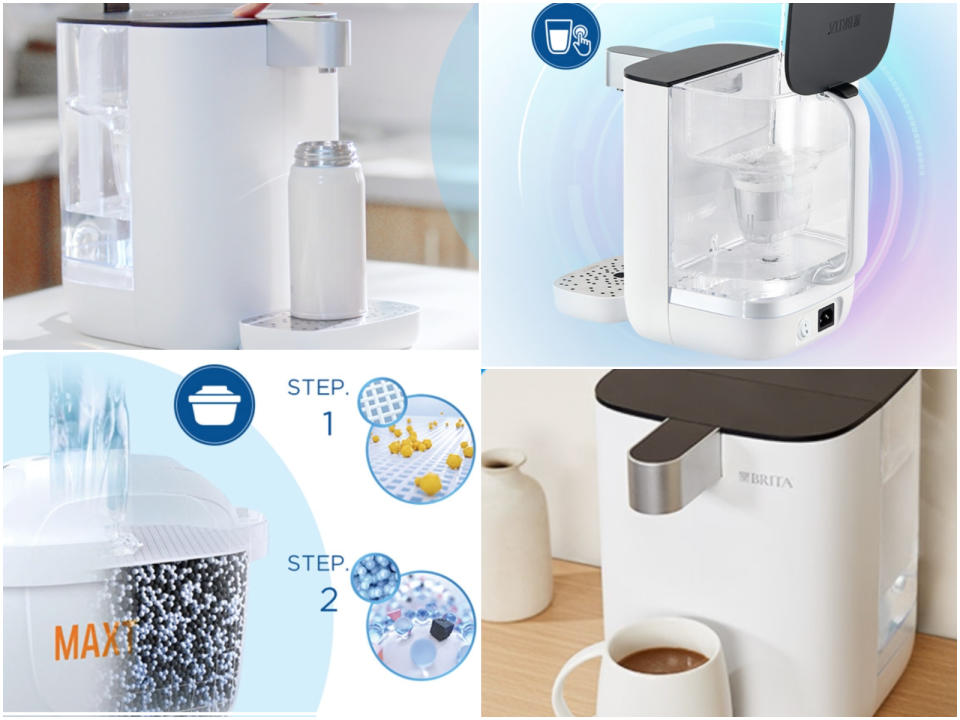 ▲BRITA Model ONE瞬熱滅菌開飲機(1機7芯)，原價22,000元，至3/24活動價53折11857元，領券享92折，買就送品牌保溫瓶、法國特福28CM不沾深平底鍋，3/11-3/13登記再送1000購物金，3/14-3/24登記再送900購物金。（圖片來源：Yahoo購物中心）
