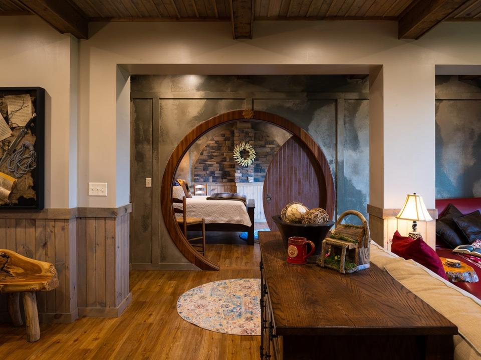 A circular door leading to the main bedroom of Dragon's Knoll in North Carolina.