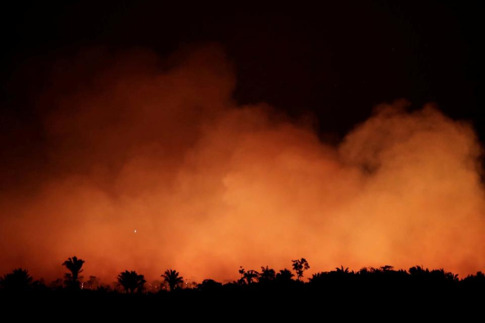 Smoke billows during a fire in an area of the Amazon rainforest (REUTERS)