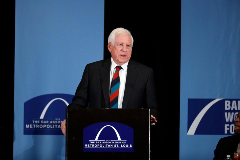 Former U.S. Senator John Danforth speaks at the Bar Association of Metropolitan St. Louis Friday, May 5, 2017, in St. Louis.