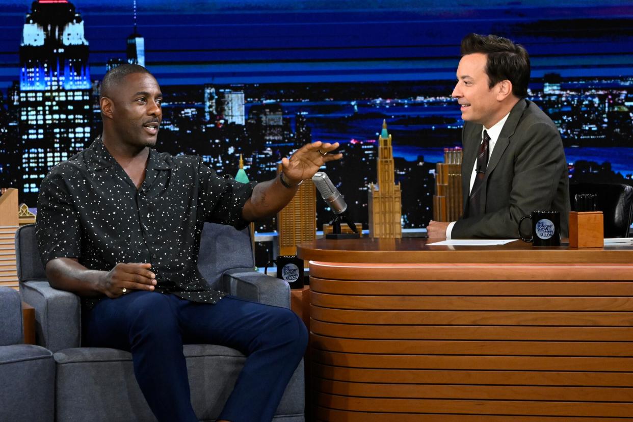 THE TONIGHT SHOW STARRING JIMMY FALLON -- Episode 1695 -- Pictured: (l-r) Actor Idris Elba during an interview with host Jimmy Fallon on Monday, August 8, 2022