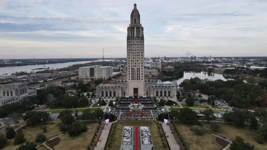An aerial view of the Louisiana Capitol on Sunday, Jan. 7, 2024, when Gov. Jeff Landry was ceremonially sworn into office.