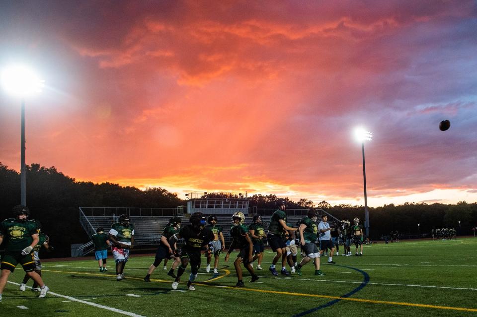 Players run a drill during football practice at FDR High School in Staatsburg, NY on Wednesday, August 24, 2022. KELLY MARSH/FOR THE POUGHKEEPSIE JOURNAL