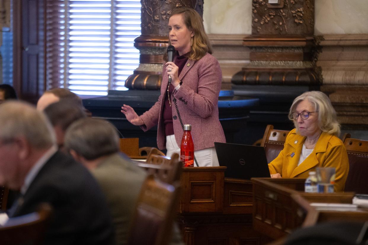 Senate Minority Leader Dinah Sykes, D-Lenexa, spoke against a bill mandating questions be asked of patients before an abortion is performed.