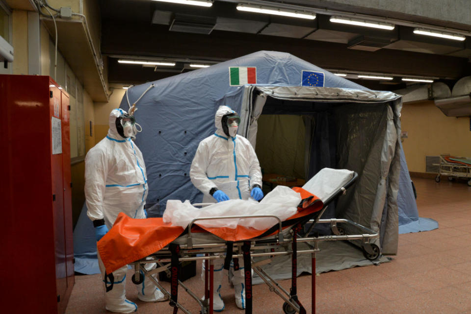 Staff members assigned for Coronavirus tests at the Molinette hospital in Turin.