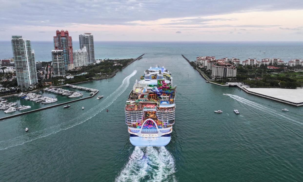 <span>Icon of the Seas, the world’s largest cruise ship, set off from Miami, Florida, on its maiden voyage on 27 January.</span><span>Photograph: Maria Alejandra Cardona/Reuters</span>