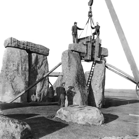 Making repairs to Stonehenge - Credit: English Heritage