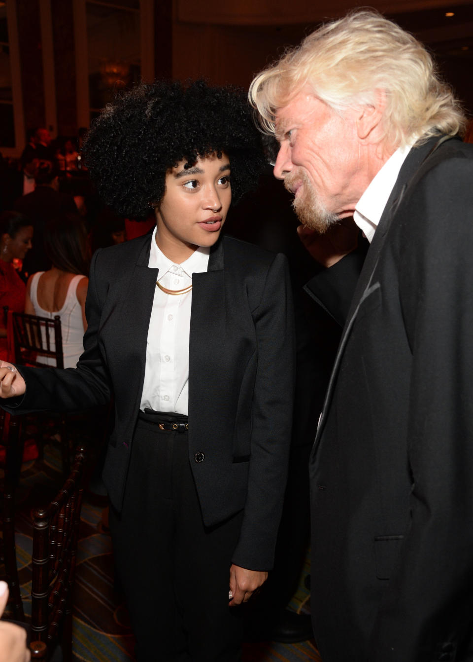 The Hunger Games star pictured with Richard Branson in 2016. Source: Getty