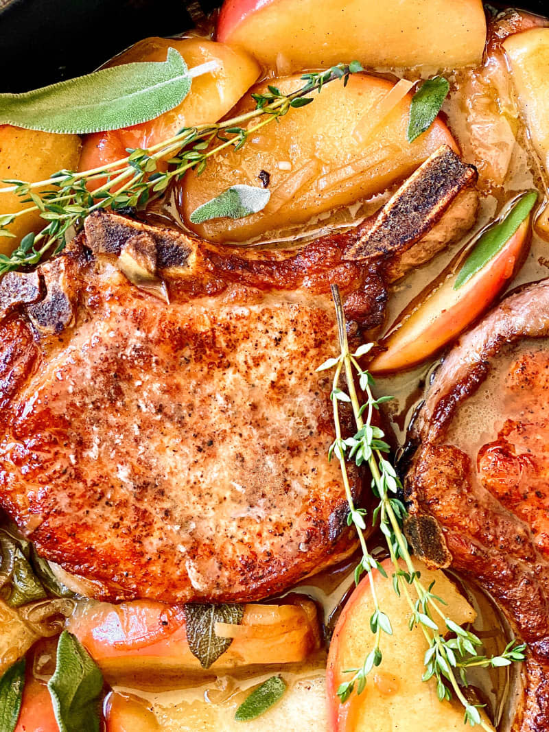 One-Skillet Sage and Apple Pork Chops