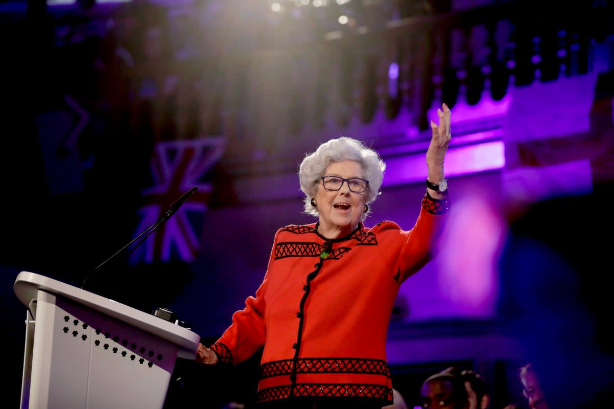 Betty Boothroyd addressing a People's Vote rally calling for a second referendum (AP Photo/Matt Dunham, File)