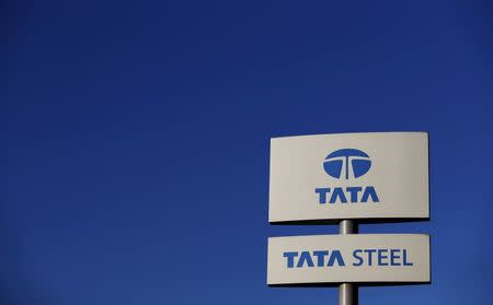 A company logo is seen outside the Tata steelworks near Rotherham in Britain, in this March 30, 2016 file photo. REUTERS/Phil Noble/Files