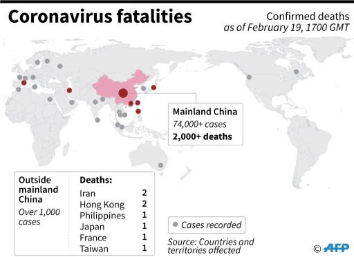 Map showing cases recorded and fatalities related to the coronavirus in China and overseas