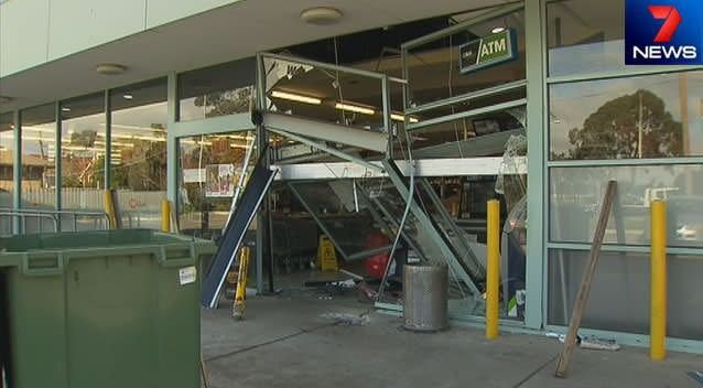 Would-be thieves on the run after trying to steal an ATM from a Werribee supermarket. Photo: 7News