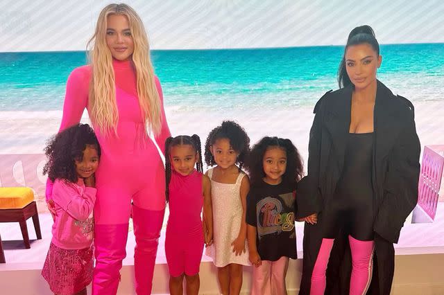 <p>Kim Kardashian/Instagram</p> Kim and Khloe Kardashian at Barbie World with Kids