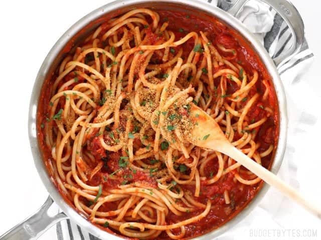 Pasta with 5 Ingredient Butter Tomato Sauce from Budget Bytes