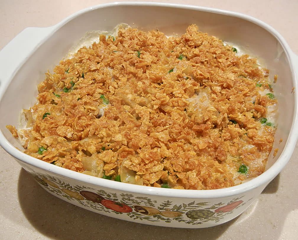 Mushroom Rice Casserole in an old fashioned baking dish