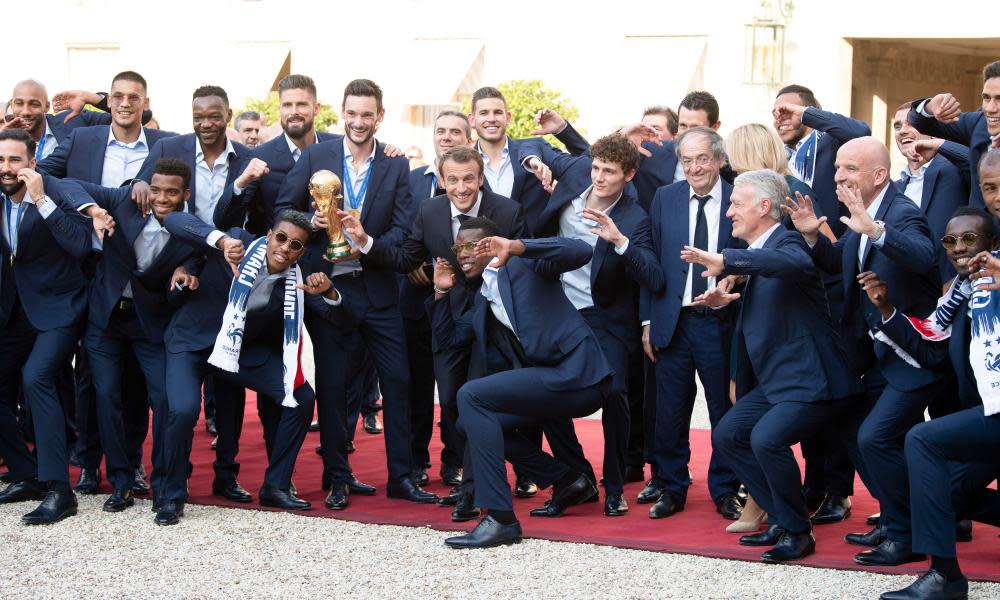 Emmanuel Macron with the French football team