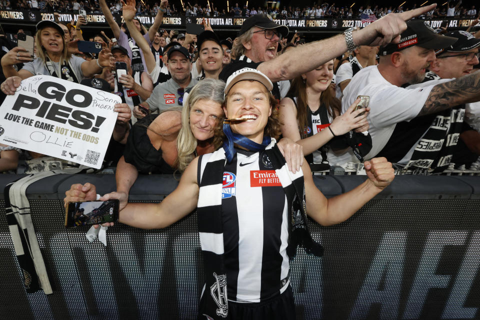 Jack Ginnivan celebrates with fans.