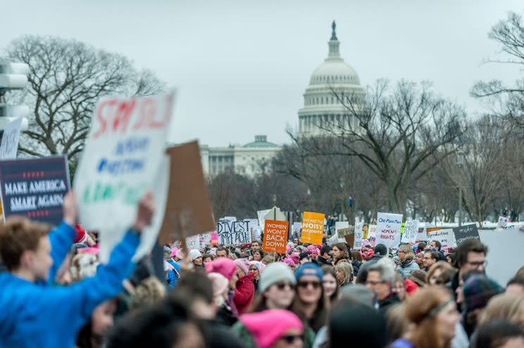 Thousands of demonstrators gather for the Women's March on Washington to protest President Trump. (Photo: Mary F. Calvert for Yahoo News)