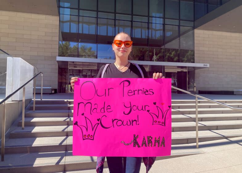 Cassandra Diamond of Fresno, a Taylor Swift fan and plaintiff in the lawsuit against Ticketmaster, after taking part in a March 23, 2023 hearing in downtown Los Angeles. (Jonah Valdez / Los Angeles Times)