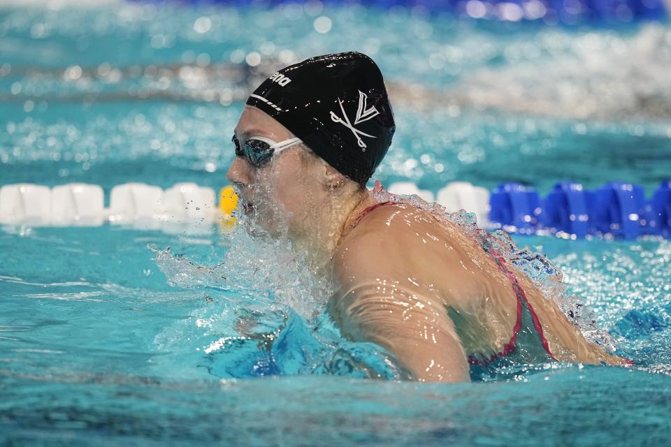 Alex Walsh swims in the 200-meter individual medley at the U.S. national championships swimming meet, Saturday, July 1, 2023, in Indianapolis. (AP Photo/Darron Cummings)