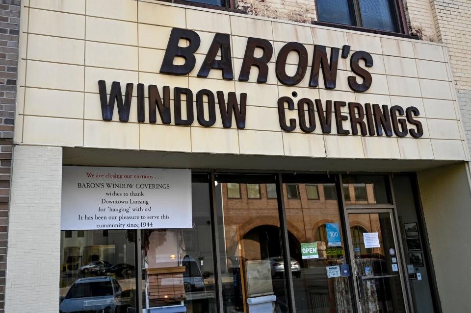 The front of Baron's Window Coverings on Thursday, Sept. 21, 2023, in downtown Lansing.