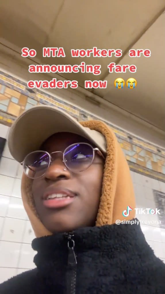 A New Yorker named Trevona brought posted a TikTok video titled “So MTA workers are announcing fare evaders now” on April 14.