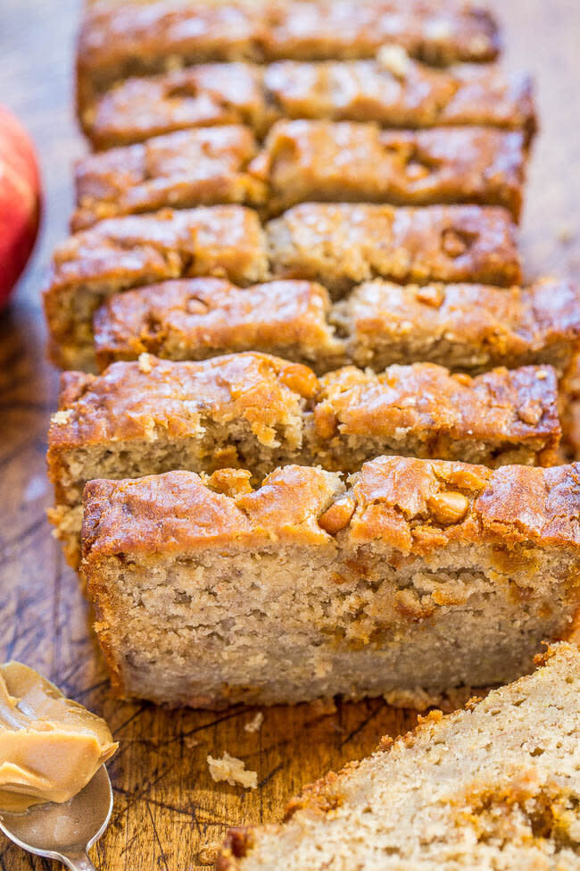 <a href="https://ohsweetbasil.com/peanut-butter-banana-bread/" target="_blank" rel="noopener noreferrer">﻿</a>﻿<a href="https://www.averiecooks.com/peanut-butter-apple-banana-bread/" target="_blank" rel="noopener noreferrer"><strong>Get the Peanut Butter Apple Banana Bread recipe from Averie Cooks</strong></a>