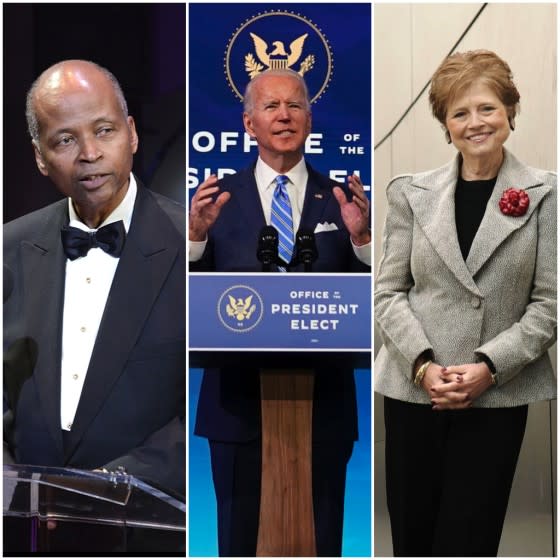 Wayne Brown, President-elect Joe Biden and Deborah Borda