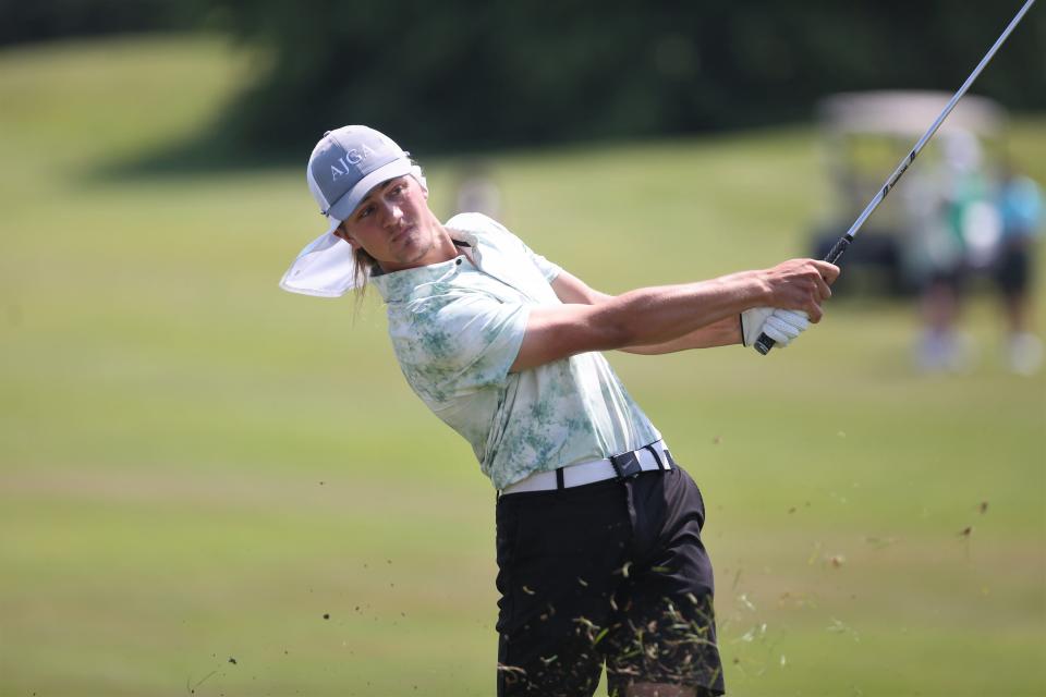Yorktown sophomore Christian Groves in the IHSAA Muncie Central boys golf regional tournament at The Players Club on Thursday, June 8, 2023.