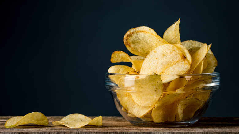 Potato crisps in a bowl