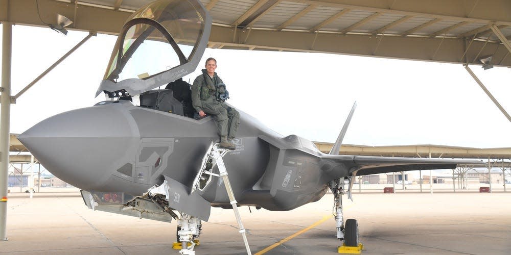 A female fighter pilot onboard an F-35A at Hill Air Force Base.