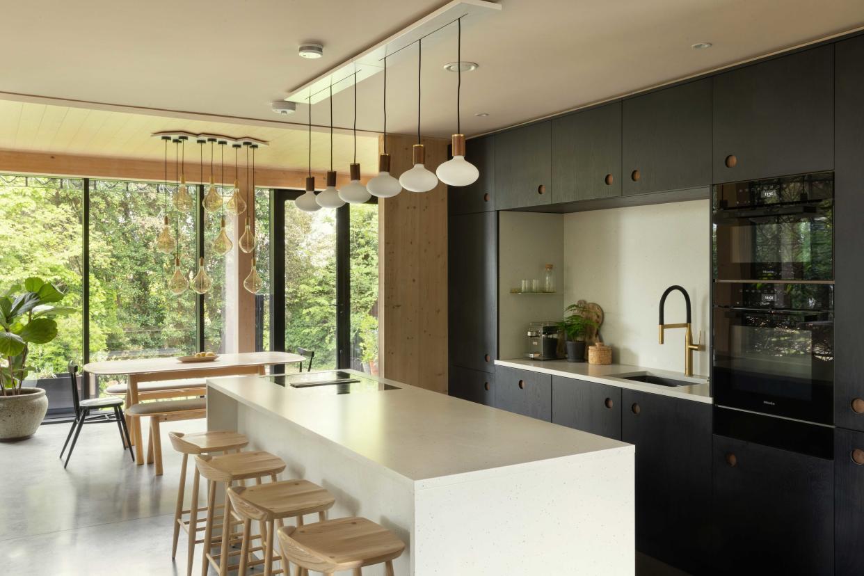  A modern kitchen with an island. 