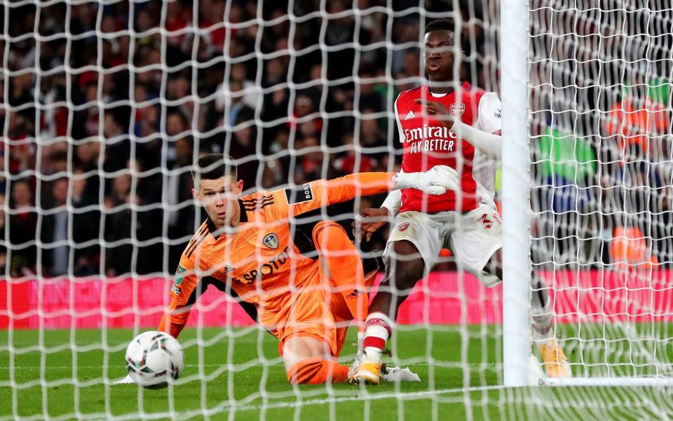 Nketiah watches his shot roll in - just - from close range  - GETTY IMAGES