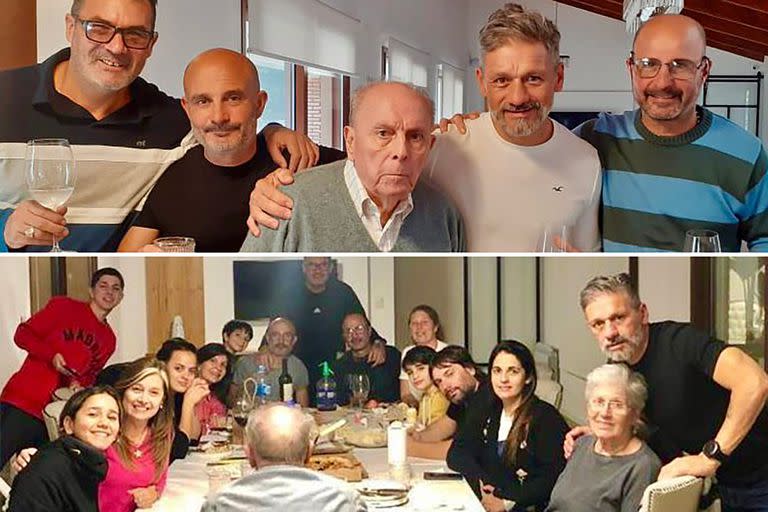 David en familia, con amigos y su familia, durante las vacaciones en San Nicolás; arriba, con Reinado, su padre, y abajo con Elba, la mamá